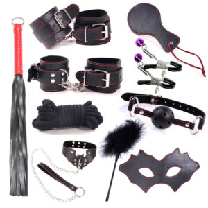 High Grade Leather 10PC Bondage set Restraints toys BDSM Black Leather