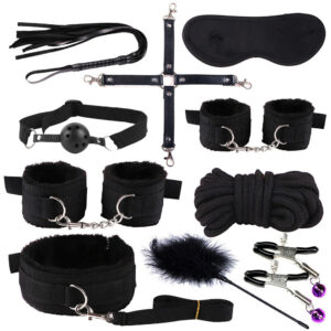 Classic Nylon10PC Bondage set Restraints toys BDSM Black Leather