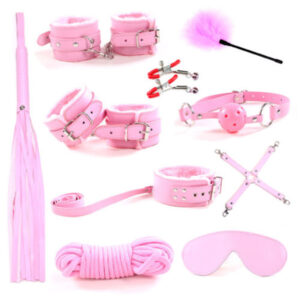 Classic Leather 10PC Bondage set Restraints toys BDSM Pink Leather