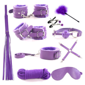 Classic Leather 10PC Bondage set Restraints toys BDSM Purple Leather
