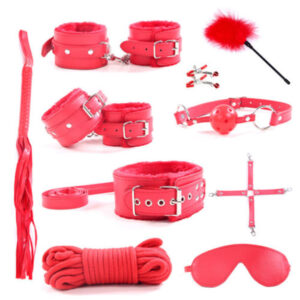Classic Leather 10PC Bondage set Restraints toys BDSM Red Leather
