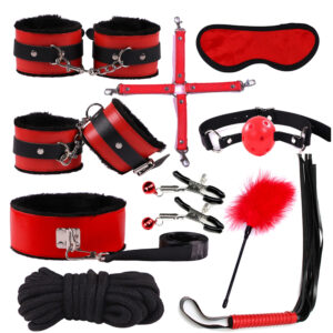 Cytherea Classic Leather 10PC Bondage set Restraints toys BDSM Black & Red Leather New