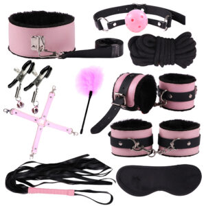 Cytherea Classic Leather 10PC Bondage set Restraints toys BDSM Black & Pink Leather