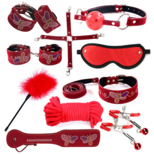 Cytherea Leather Bondage set Restraints toys SM 10 Set Butterfly Red