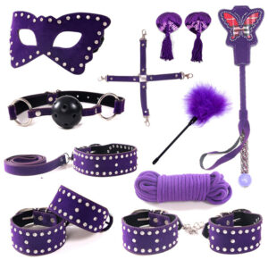 Cytherea Leather Noble Glossy Diamond Bondage set Restraints toys SM Magic stick 10 Set  Purple